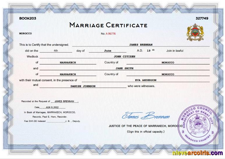 Morocco marriage certificate